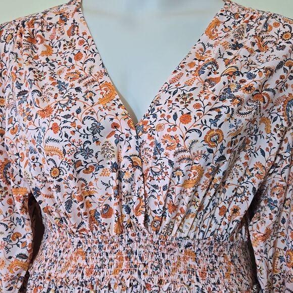 Old Navy Smocked Floral Cottagecore Midi Dress XXL Tradwife Long Sleeves - Picture 2 of 14